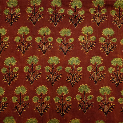 Pure Cotton Ajrak Rust With Yellow Green Ajrak Motif Hand Block Print Fabric