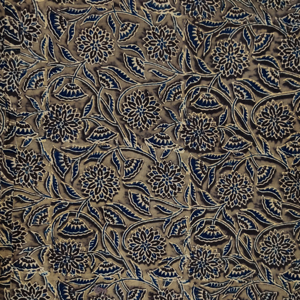 Pure Cotton Ajrak Sandy Brown With Marrigold Floral Jaal Hand Block Print Fabricp