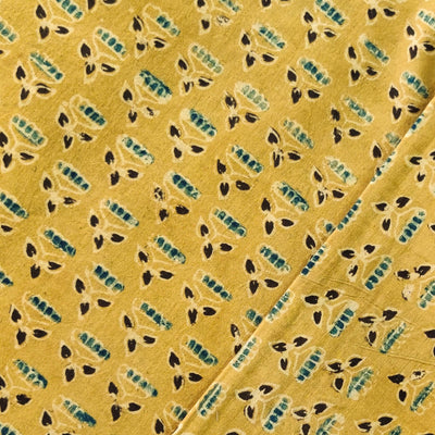 Pure Cotton Ajrak Sandy Brown With Tiny Lotus Motif Hand Block Print Fabric