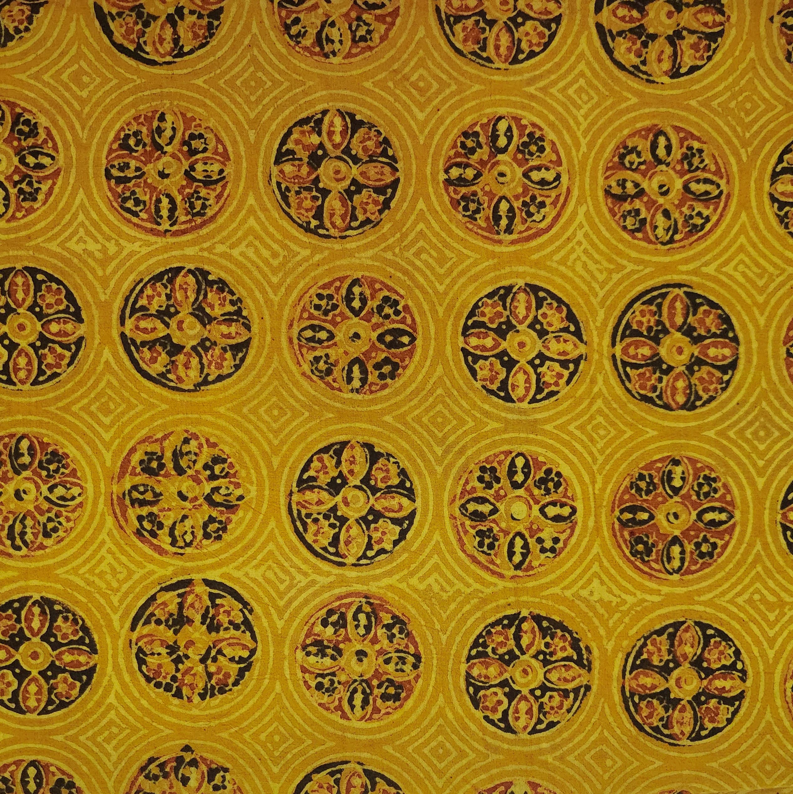 Tumeric Print Pattern Pure Cotton Ajrak Tumeric Dyed With All Over Chakra Pattern Hand Block ...
