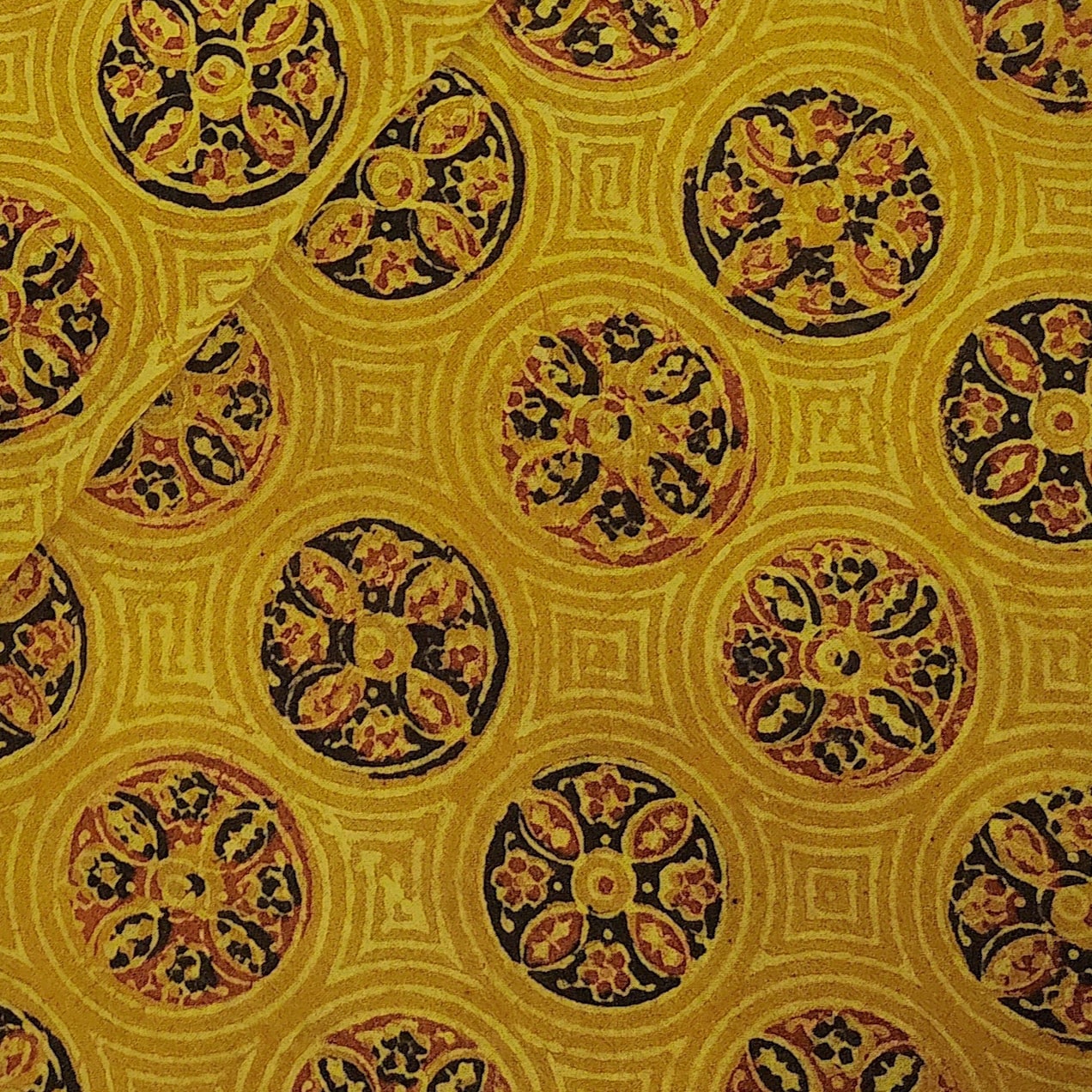 Tumeric Print Pattern Pure Cotton Ajrak Tumeric Dyed With All Over Chakra Pattern Hand Block ...