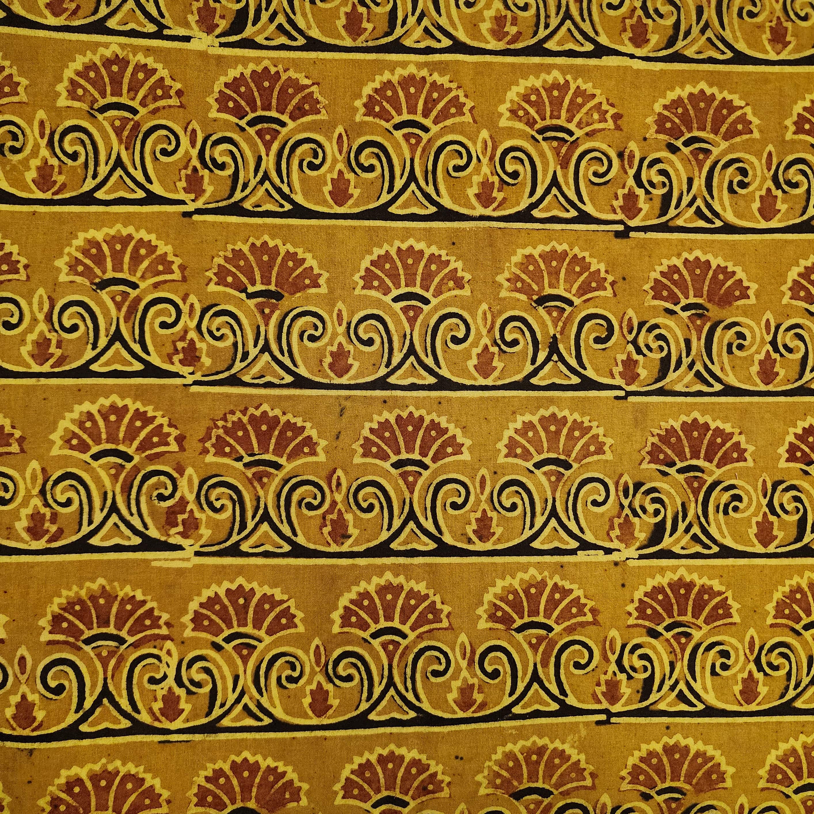 Pure Cotton Ajrak Turmeric Dyed With Bush Border Horizontal Hand Block ...