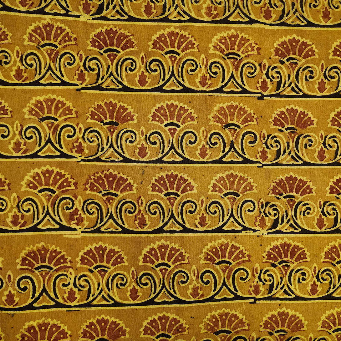 Pure Cotton Ajrak Turmeric Dyed With Bush Border Horizontal Hand Block ...