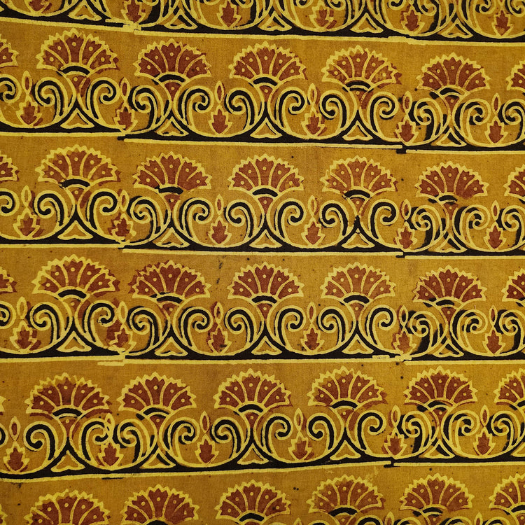 Pure Cotton Ajrak Turmeric Dyed With Bush Border Horizontal Hand Block ...