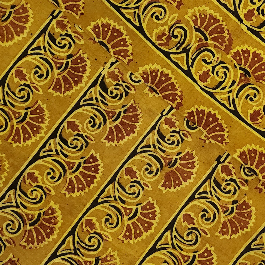 Pure Cotton Ajrak Turmeric Dyed With Bush Border Horizontal Hand Block ...