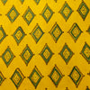 Pure Cotton Ajrak Turmeric Dyed With Green Intricate Diamond Hand Block Print Fabric