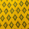 Pre Cut 2 Meter Pure Cotton Ajrak Turmeric Dyed With Green Intricate Diamond Hand Block Print Fabric