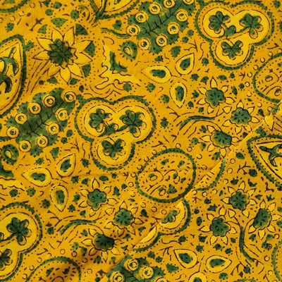 Pure Cotton Ajrak Turmeric Dyed With Wild Fruits And Flowers Jaal Hand Block Print Blouse piece Fabric( 0.90 meter)