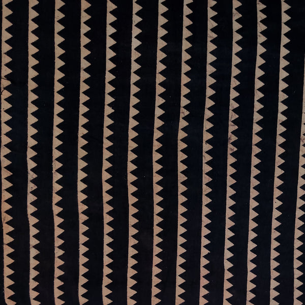 Precut 1.65 Meter Pure Cotton Ajrak Vegetable Dyed Black With Cream Triangle Stripes Hand Block Print Fabric
