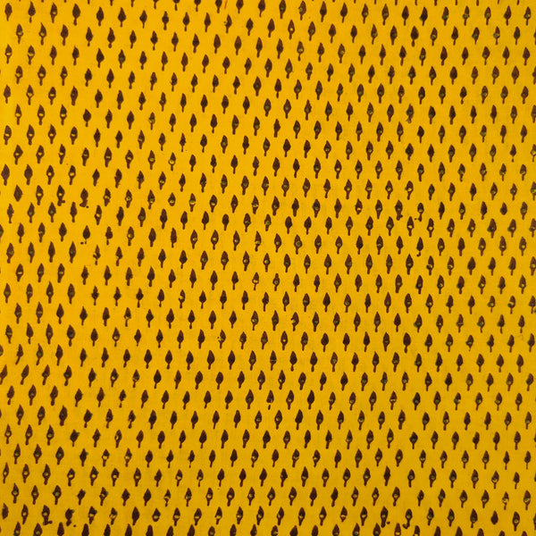 Pure Cotton Ajrak Yellow With Tiny Green Motifs Hand Block Print Fabric