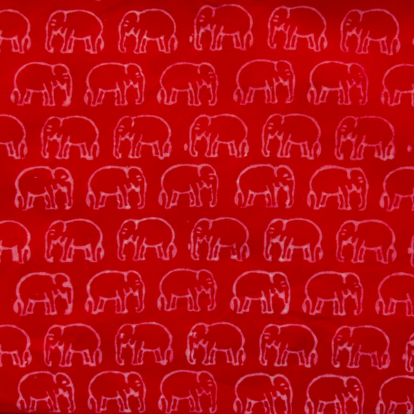 Pure Cotton Akola Dabu Pinkish Red Baby Elephant Hand Block Print Fabric