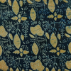 Pre-cut Pure Cotton Akola Dark Blue With Light Beige Mustard Wild Flower Jaal Hand Block Print Fabric ( 1.65 meter )