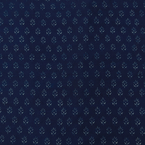Pure Cotton Akola Indigo With Small Flowers Hand Block Print Fabric