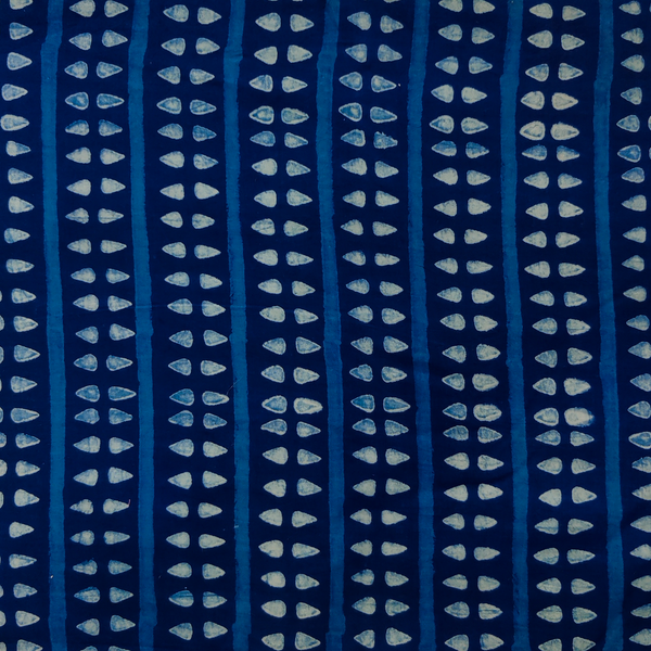 Pure Cotton Akola Indigo With Stripes And Triangle Stripes Hand Block Print Fabric