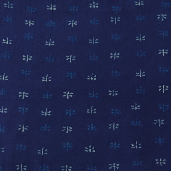 Pure Cotton Akola Indigo With Tiny Dragonflies Hand Block Print Blouse Piece 0.85 meters Fabric
