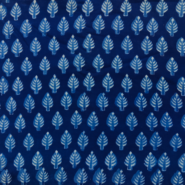 Pure Cotton Akola Indigo With Tiny Leaves Hand Block Print Fabric
