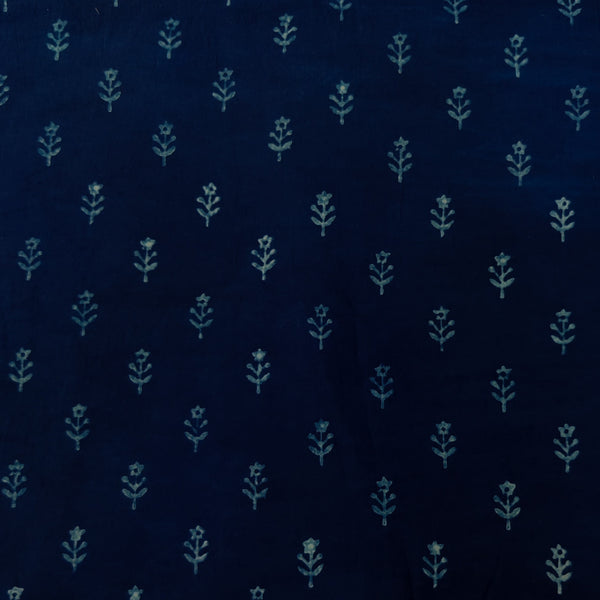 Pure Cotton Akola Indigo With Tiny Tiny Flowers Hand Block Print Fabric