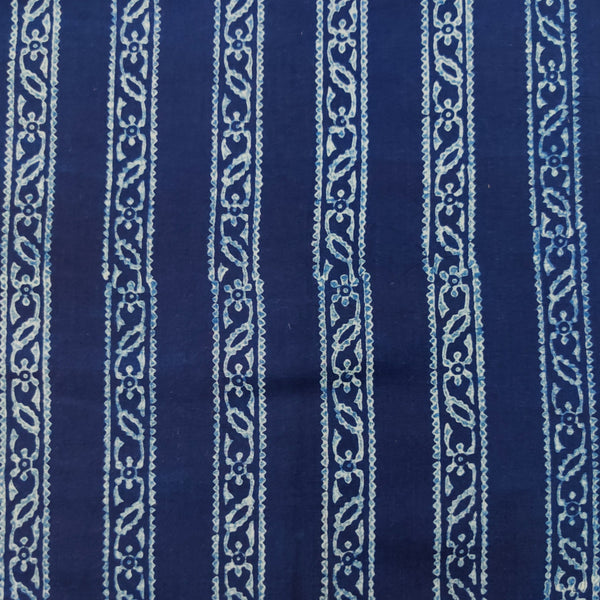 Pure Cotton Akola Indigo With Vel Border Hand Block Print Fabric