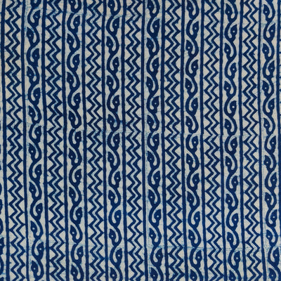 Pure Cotton Akola Light Indigo With Stripes Hand Block Print Blouse Fabric ( 85 cm )
