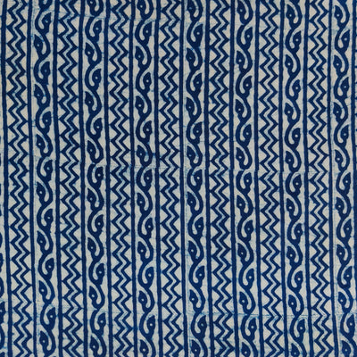 Pre-cut 1.40 meter Pure Cotton Akola Light Indigo With Stripes Hand Block Print Fabric