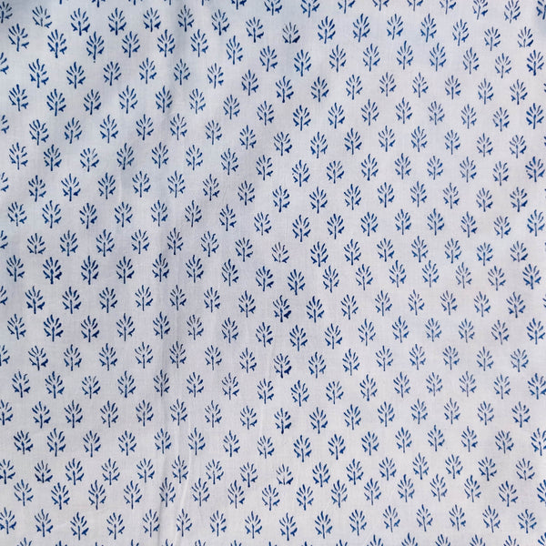 Pure Cotton Akola White With Blue Very Tiny Flower Hand Block Print Fabric
