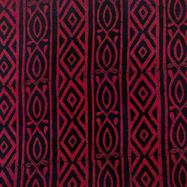 Pre-Cut 2 Meters Pure Cotton Ankola Dabu With Reddish Pink Intricate Stripes Fabric