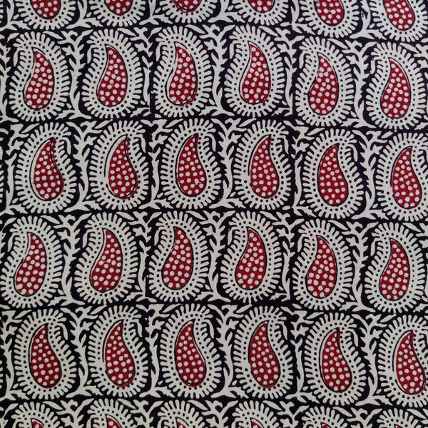Pure Cotton Bagh Black With Kairi All Over Pattern Motif Hand Block Print Fabric