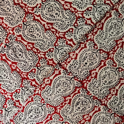Pure Cotton Bagh Maroon With Indie Motif Hand Block Print Fabric