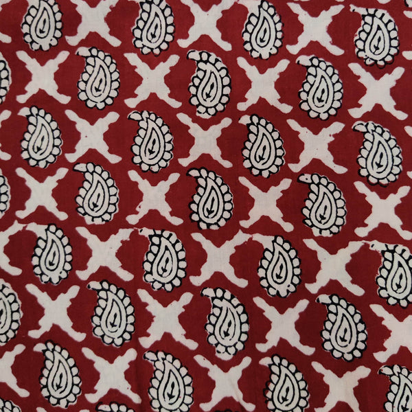 Blouse Piece 1.30 Meter  Pure Cotton Bagh Maroon With Kairi Hand Block Print Fabric