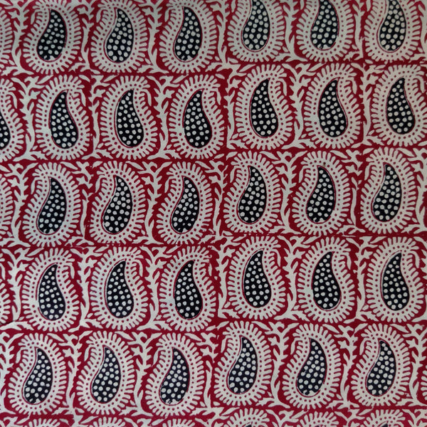 Pure Cotton Bagh Rust With Black Kairi  All Over Pattern Hand Block Print Fabric