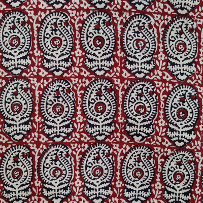 Pure Cotton Bagh Rust With Intricate Kairi All Over Pattern Hand Block Print Fabric
