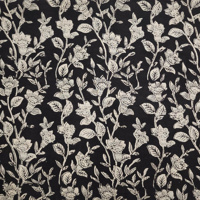 Pure Cotton Bagru Black With Creeper Hand Block Print Fabric