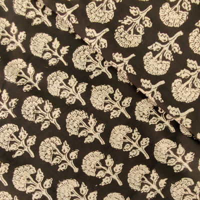 Pure Cotton Bagru Black With Marrigold Hand Block Print Fabric