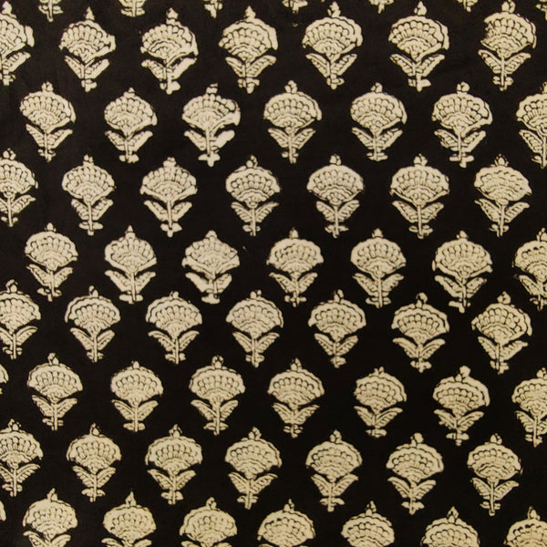 Pure Cotton Bagru Black With Mushroom Motif Hand Block Print Blouse Piece ( 95 cm )Fabric
