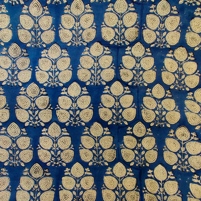 Pure Cotton Bagru Blue With Twig Of Leaves Hand Block Print blouse Fabric  ( 1.25 Meter )