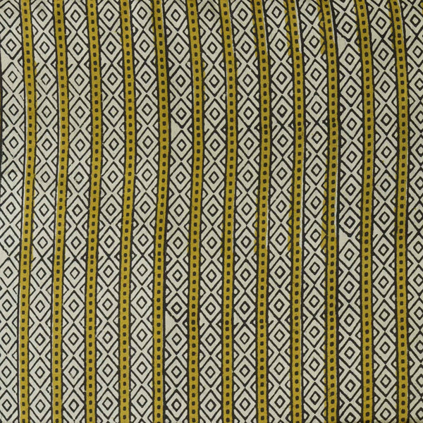 Pure Cotton Bagru Cream And Mustard Simple Border Hand Block Print Fabric