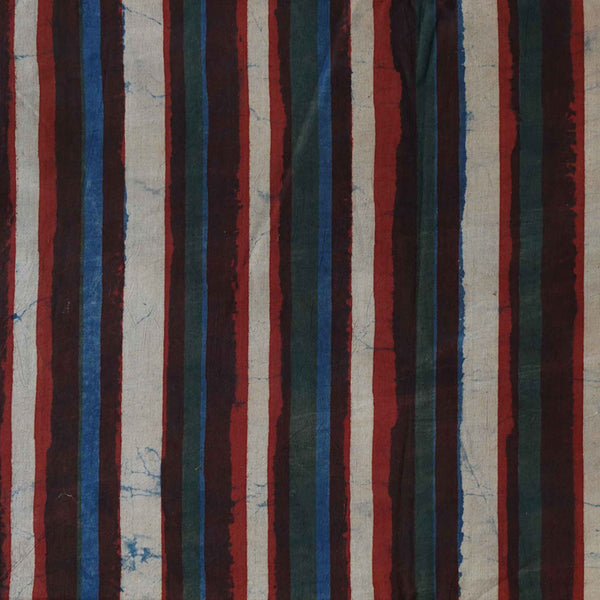 Pure Cotton Bagru Jahota With Blue Rust Stripes Hand Block Print Fabric