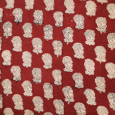 Pure Cotton Bagru Rust With Intricate Flowers Motif Hand Block Print Fabric