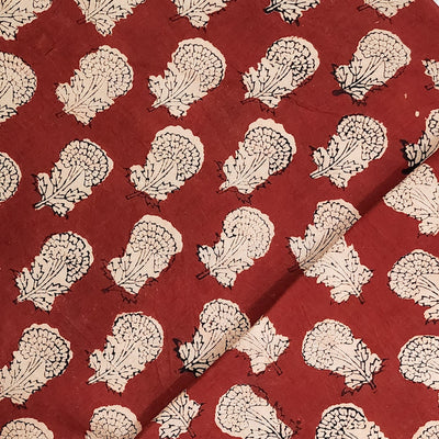 Pure Cotton Bagru Rust With Intricate Flowers Motif Hand Block Print Fabric