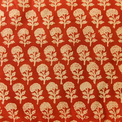 Pure Cotton Bagru Rust With Marrigold Hand Block Print Blouse Fabric ( 1 Meter )
