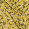 Pure Cotton Bagru Rustic Yellow With Green Stork Flamingo Hand Block Print Fabric