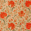 Pure Cotton Beige With Orange And Gold Flower Jaal Screen Print Fabric