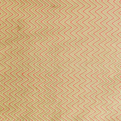 Pure Cotton Beige With Pink Fine Zig Zag Sceen Print Fabric