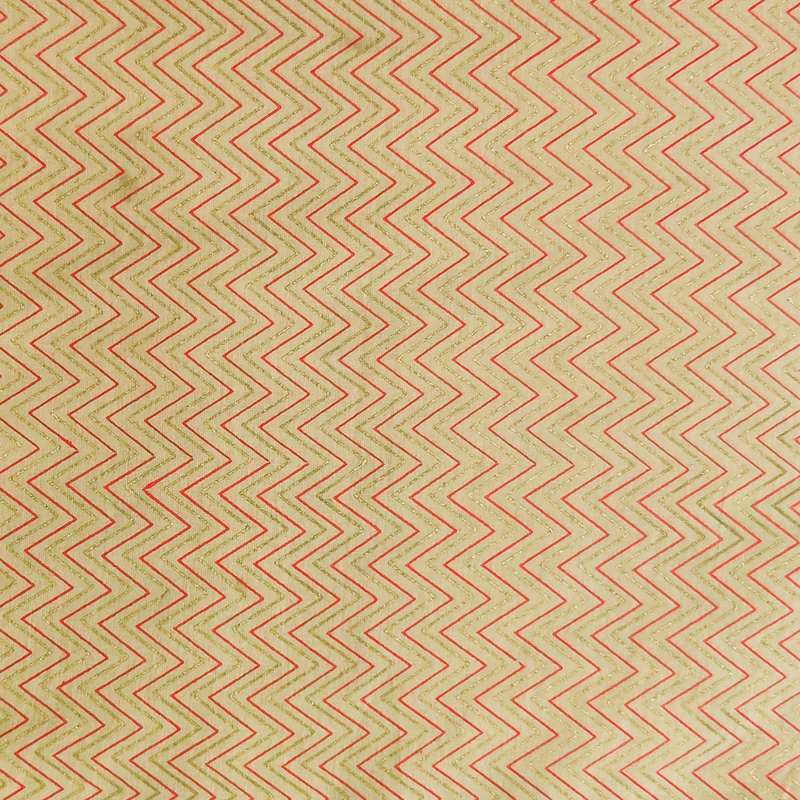 Pure Cotton Beige With Pink Fine Zig Zag Sceen Print Fabric