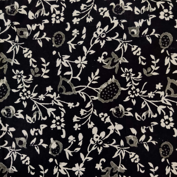 Pure Cotton Black And White With Jaal Hand Block Print Fabric