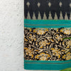 Pure Cotton Black Ikkat With Blue Kalamkari Border Block Printed Woven Fabric
