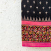 Pure Cotton Black Ikkat With Pink Kalamkari Border Block Printed Woven Fabric