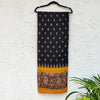 Pure Cotton Black Ikkat With Yellow Kalamkari Kairi Jaal Border Block Printed Woven Fabric