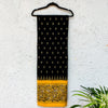 Pure Cotton Black Ikkat With Yellow Kalamkari Lotus Jaal Border Block Printed Woven Fabric