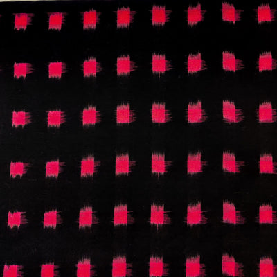 Pure Cotton Black Special Double Ikkat With Pink Squares Woven blouse Fabric ( 1 meter )